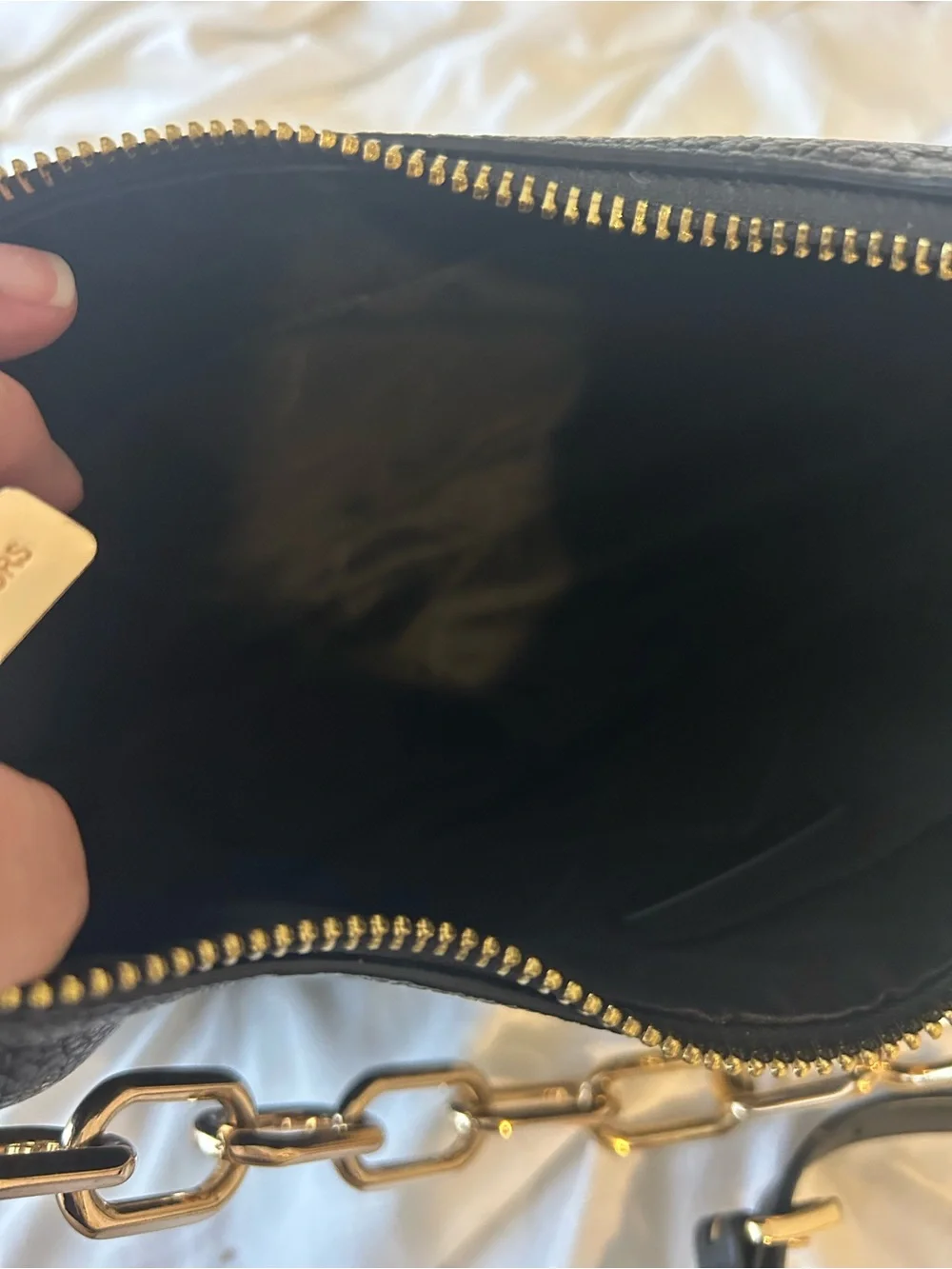 Michael Kors Black Leather Shoulder Bag with Gold Chain Strap